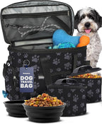 The Original Doggy Bag™ - Complete Dog Travel Bag for Supplies with 2 BPA-Free Travel Dog Bowls & 2 Pet Food Containers - Traveling Kit for Road Trips, Camping, Weekend Away or Doggy Gift - Paw Print