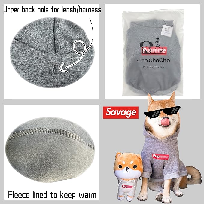ChoChoCho Pup Dog Hoodie, Sweater, Fashion Clothes, Pet Clothing Cotton Cat Hoodies Stylish Streetwear Sweatshirt Gray Tracksuits Outfit for Puppy Small Medium Large (2XL)