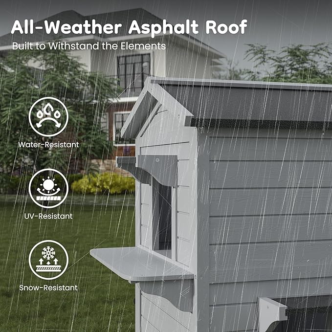 Outdoor Cat House, 2-Story Feral Cat Shelter with Weatherproof Roof for Winter, Weatherproof Wooden Cats House with Escape Doors