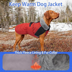 MIGOHI Thermal Large Dog Fleece Jacket - Rainproof Coat for Large Dogs, Thick Dog Winter Coat,Snow Jacket for Dogs Windproof for Hunting Camping,Windy Chilly Days,Doberman,Great Dane,3XL,RedBlack