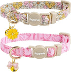 Faygarsle 2 Pack Pink Bow Floral Pattern Cat Collars Breakaway Safety Collar with Bell Spring Summer Design for Girl Cats,Pink Yellow
