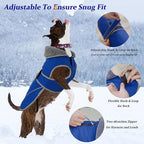 Dogcheer Dog Coat, Waterproof Dog Jacket Reflective Pet Winter Coat with Adjustable Hook & Loop, Christmas Puppy Fleece Jacket Warm Turtleneck Snowsuit for Small Medium Large Dogs - Blue, M