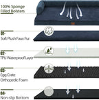 Orthopedic Dog Beds for Extra Large Dogs, Waterproof Egg Crate Foam XL Dog Bed with Sides 45 * 35Inch, Big Dogs Couch Beds with Removable Washable Cover and Nonskid Bottom, Navy Blue