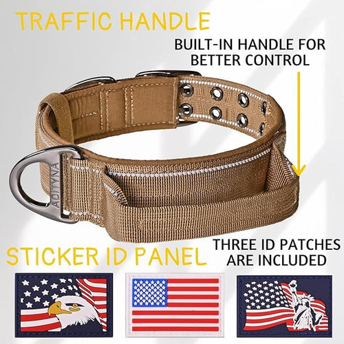 ADITYNA Heavy Duty Dog Collar for Medium Dogs - Reflective Collar with Handle for Training, and Walking - Wide, Thick, Tactical, Soft Neoprene Padded
