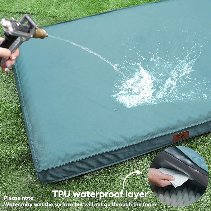 Outdoor Dog Bed for Medium Dogs, Waterproof Dog Crate Mat Orthopedic Egg Crate Foam Pet Bed with Washable Removable Oxford Cover, Light Blue