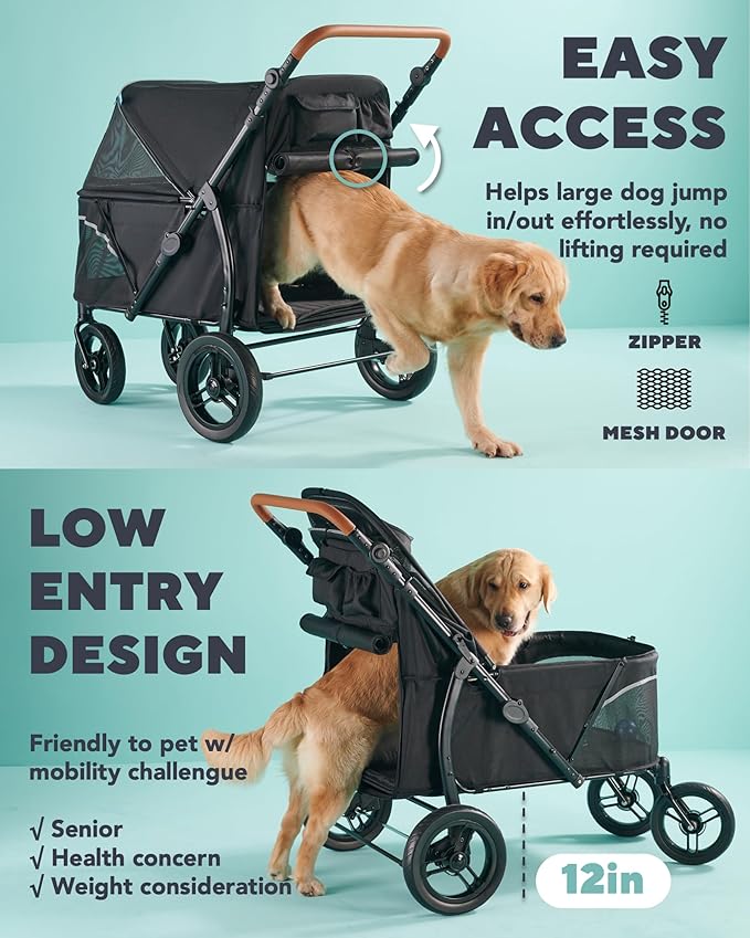 Pet Stroller for Large Dogs up to 110lbs, Large Pet Stroller for Multiple Pets, All-Terrain with Adjustable Handle & Mesh Dual-Window, 1680D Waterproof Oxford Fiber