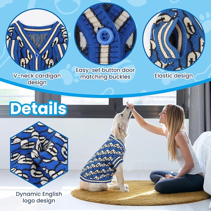Pet Sweaters for Dogs Boys and Girls, Dynamic Letter Patterned Dog Sweater,Dog Cardigan,Pet Clothes,Pet Knitted Clothing,Fit for Different Seasons and Kinds of Dogs(Blue 3XL)