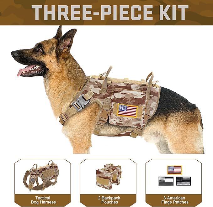 Forestpaw Dog Harness Medium Sized,Tactical Dog Harness with Handle,No Pull Military Style Service Dog Vest with Pockets Adjustable for Medium Large Dogs,Camouflage Brown,Chest 21.5-45"