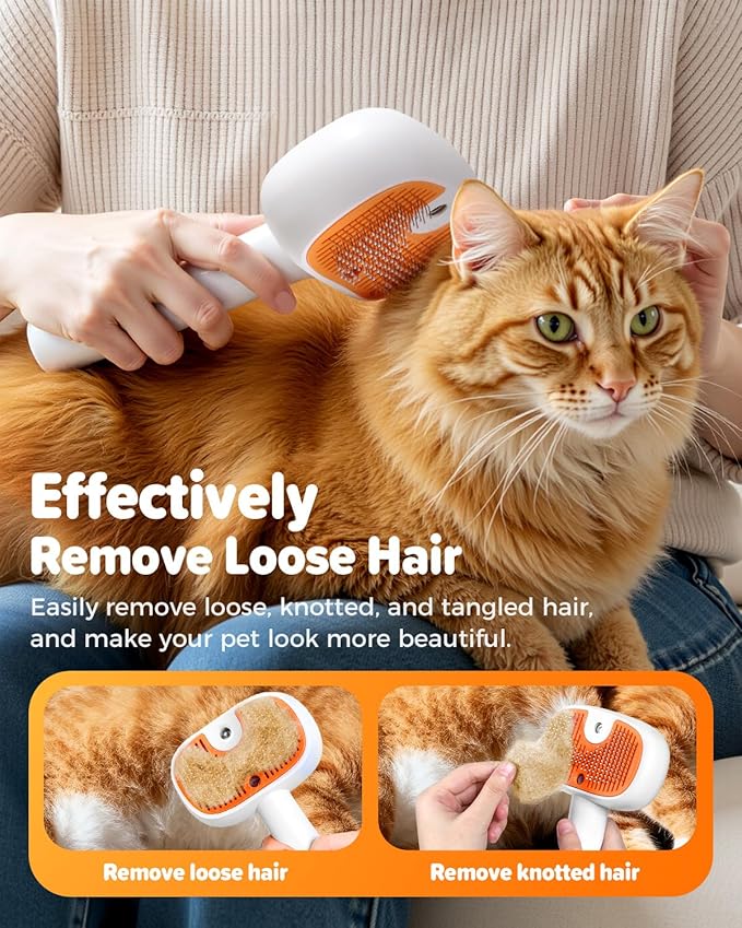 Pet Steam Brush for Dog &Cat, 3-in-1 Self-Cleaning Dog Brush Pet Spray Hair Removal Comb, 2 Spray Modes Rechargeable Deshedding Dog Steam Spray Hair Brush for Shedding Massaging Cleaning (Green)