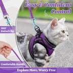 rabbitgoo Cat Harness and Leash Set for Walking Escape Proof, Adjustable Soft Kittens Vest with Reflective Strip for Cats, Comfortable Outdoor Vest, Purple, L