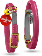 WAUDOG Ultra Soft Rolled Leather Cat Collar with Removable Bell, Safety Elastic Strap and QR ID Tag - Soft Padded for Small, Medium, and Large Cats - Round Kitten Collar for Male and Female Cats