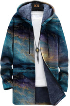 LIZALIG Long Hooded Cardigan Men Japanese Art Style Fashion Cool Graphic Coats Winter Warm Lined Fleece Jacket