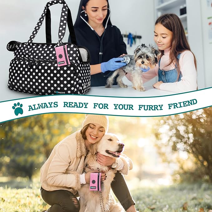 PetAmi Dog Poop Bag Holder for Leash, Dog Waste Bag Dispenser with Clip, Doggy Walking & Camping Accessories with Trash Bag Roll, Pink 1 Pack