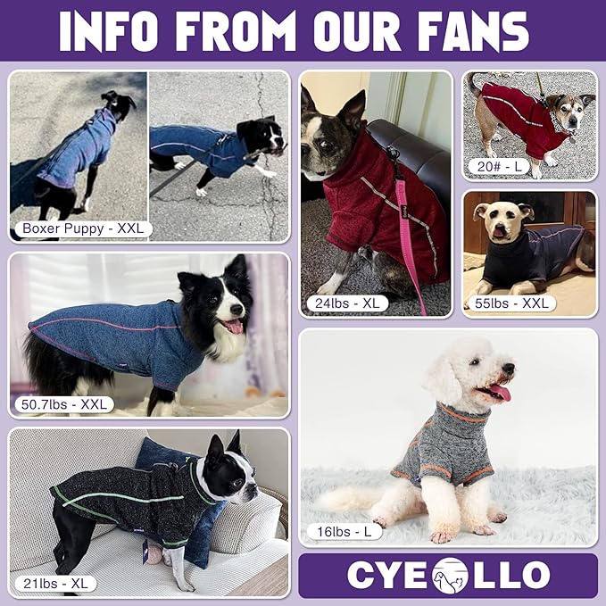 cyeollo Dog Sweater Coat Jacket Zipper Fleece Lined Dog Reflective Sweater Clothes with D Ring Winter Coat for Large Dogs
