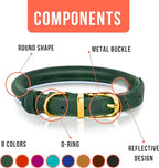 OOPSDOGGY Reflective Rolled Leather Dog Collar Adjustable Soft Padded Pet Collar for Small Medium Large Breed Dogs (Green, XXS, 7"-9")