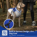 Dog Winter Coat with Harness, Dog Jacket, Pet Clothes with Zipper on Back, Waterproof Windproof Warm Vest, Reflective Cold Weather Coats, for Small Medium Large Dogs, Thick, Blue, 2XL