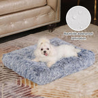 Bedfolks Plush Dog Crate Bed, Washable Cover, Faux Fur Pad, 21"x13", Dark Blue