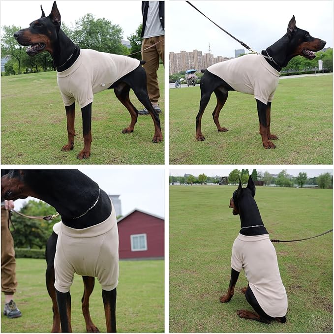 Lovelonglong Ribbed Dog T-Shirt Cotton Knitted Dog Sweaters for All Season Pet T-Shirts for Large Medium Small Dogs Beige L