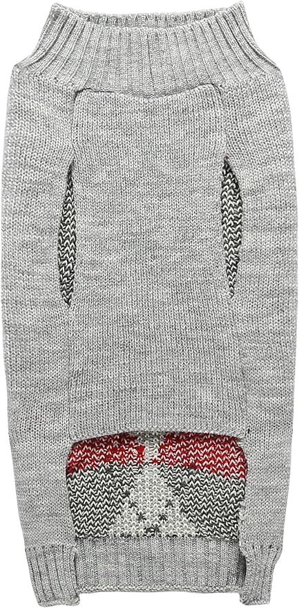 Grey Argyle Knit Pet Sweaters Clothes for Medium Dogs, Classic Gray X-Large (XL) Size