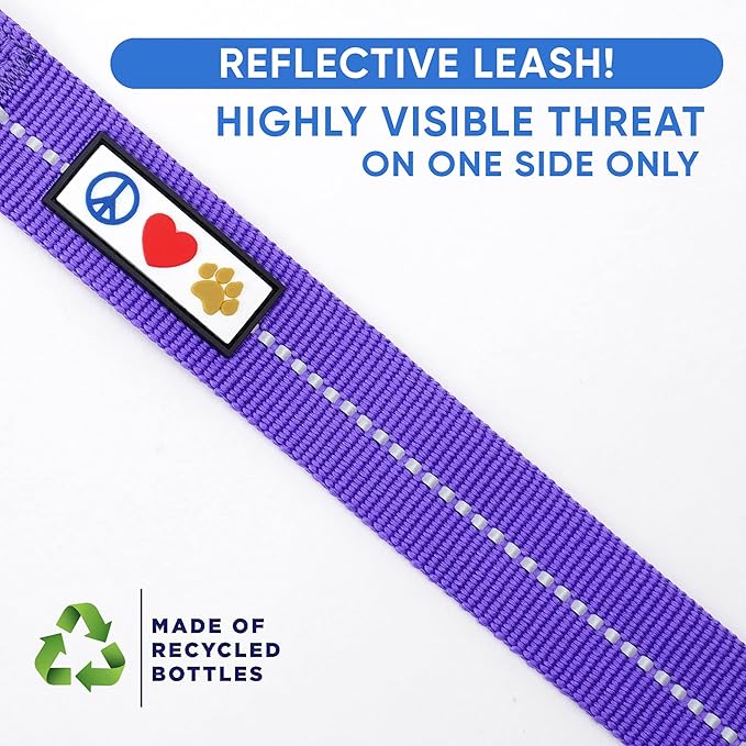 Pawtitas 6 FT Recycled Dog Leash with Reflective Stitched Thread - Purple 6 ft Leash Made from Plastic Bottles Collected from Oceans