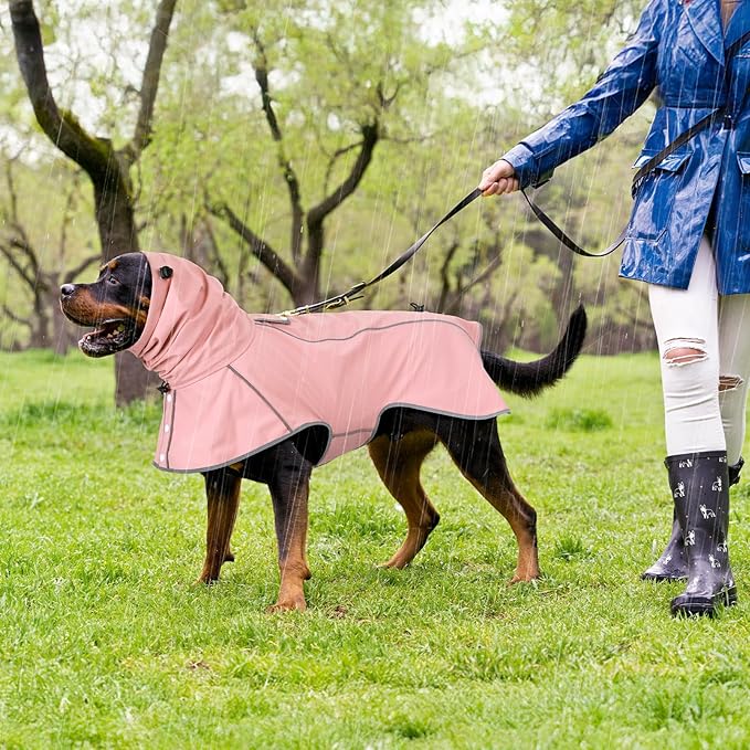 Reflective Dog Raincoat, Windproof & Waterproof Dog Rain Jacket, Adjustable Hooded Pet Poncho with Leash Hole for Small, Medium, Large Dogs(S-2XL) (Pink, XX-Large)
