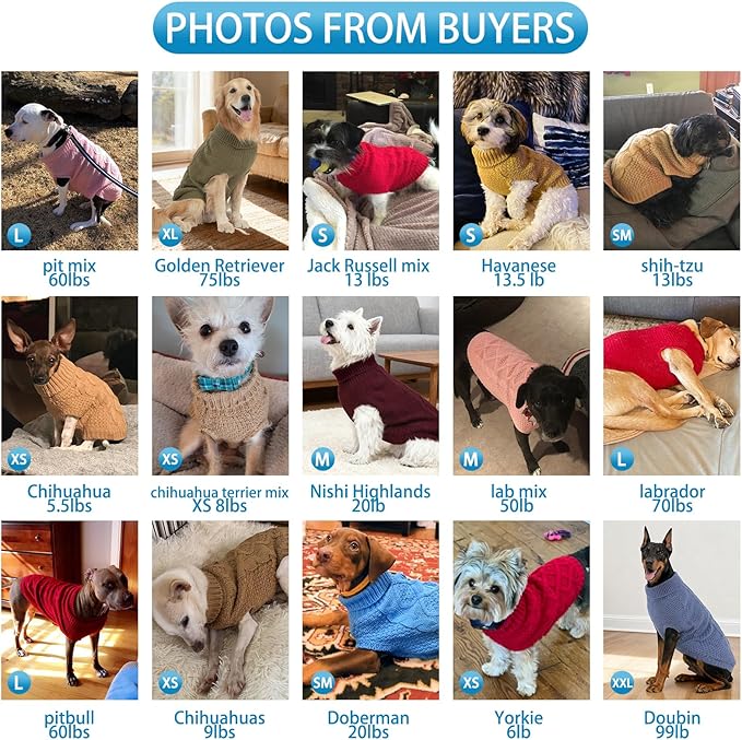 Mihachi Turtleneck Dog Sweater - Winter Coat Apparel Classic Cable Knit Clothes with Leash Hole for Cold Weather, Ideal Gift for Pet in New Year Light Purple SM