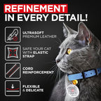 Leather Cat Collar with Bell & Elastic Strap - Pet Collar Leather - Kitten Collar - Small & Big Cat Collar for Boy & Girl Cats with Safety Elastic Strap (Blue, 8" - 12")