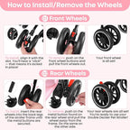 Double Pet Stroller for Dogs and Cats,Cat Strollers for 2 Cats,Double Dog Stroller for 2 Small Medium Dogs,4 Lockable Wheels/Lightweight/Folding,Pink