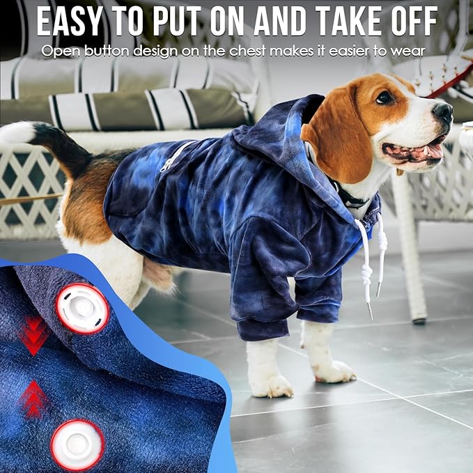 SlowTon Dog Hoodie Tie Dye - Warm Dog Sweater Hoodies with Pocket, Fall Winter Dogs Coat Jacket Pet Outfit Puppy Hooded Sweatshirt Clothes for Small Medium Large Dogs Boy Girl (Blue, 4XL)