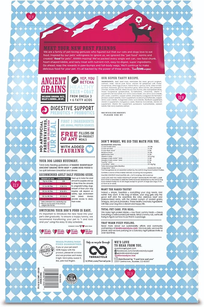 I and love and you Naked Essentials Ancient Grains Dry Dog Food - Lamb + Beef - High Protein, Real Meat, No Fillers, 23lb Bag