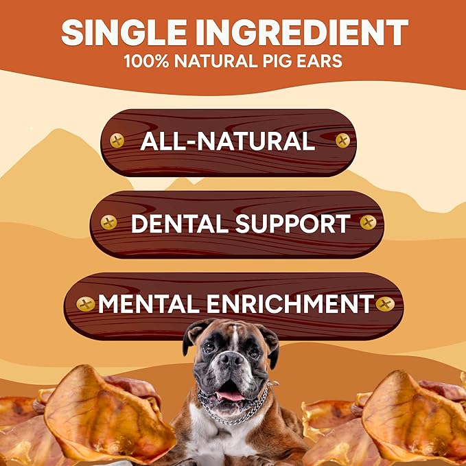 Gaines Pet Pig Ears for Dogs - 5 Count, Thick Cut, All-Natural Whole Ears - No Additives Or Hormones, Safe Rawhide Alternative, Dental Health, Easy to Digest, Great for Small to Large Dogs
