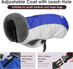 Dog Coat, Waterproof Ripstop Dog Winter Jacket with Leash Hole, Reflective Adjustable Warm Pet Fleece Snow Sweater for Small Medium Large Dogs - Blue, XL