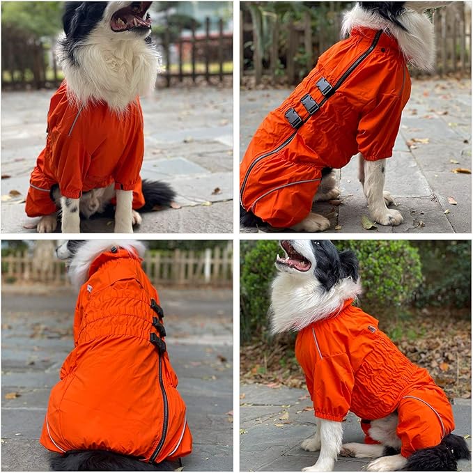 Dogs Waterproof Jacket, Lightweight Waterproof Jacket Reflective Safety Dog Raincoat Windproof Snow-Proof Dog Vest for Small Medium Large Dogs Orange XL