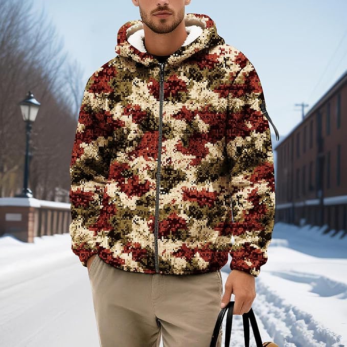 Men's Camouflage Hunting Fleece Lined Hoodie Camo Jackets Zip Up Long Sleeve Casual Winter Coats Hood Outerwear