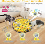 Interactive Cat Toys for Indoor Cats, Automatic Motion Cat Toy in Pouch Fast Rolling Ball in Play Mat Hide and Seek Mouse Catching Game with Chirping Stimulation,Led Light,Auto On/Off(Yellow)