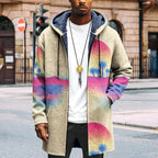 LIZALIG Long Hooded Cardigan Men Japanese Art Style Fashion Cool Graphic Coats Winter Warm Lined Fleece Jacket