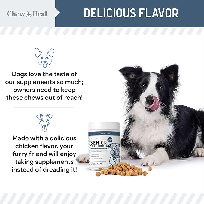 Senior Dog Vision and Cognition Chews - 120 Soft Chews for Dog Eye Care and Memory - 7-in-1 Multivitamin with Omega Fatty Acids, Vitamins, and Botanicals - Made in The USA