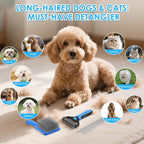 Large Slicker Brush for Dogs - 3PC Pet Grooming Kit - Undercoat Rake & Stainless Comb | Long Pins Remove Mats on Poodles, Golden, Labradoodles | Thick Coat Deshedder for Dogs, Cats, Blue