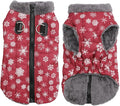 Warm Fleece Dog Coats with Durable Harness Buitl in D-Ring,Waterproof Doggie Jacket for Large Dogs,Dog Vest for Cold Winter,Red,Snow Pattern XXXL