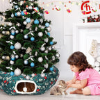 Christmas Cat Tunnel Bed for Indoor Cats Under Christmas Tree Skirt Tube with Hanging Ball Plush Cat Cave, Washable Holiday Pet Gift Toy & Gift for Kittens(Pine Branch)