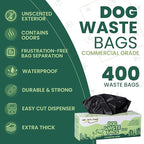 Dog Waste Bags, 400 Count, 15 Pounds, Opaque Black Color, Holds Odors Inside