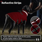 Dogcheer Dog Coat with Harness, Waterproof Dog Jacket Adjustable Pet Winter Coat with Zipper, Christmas Puppy Snow Jacket Fleece Sweater for Small Medium Large Dogs - Red XL