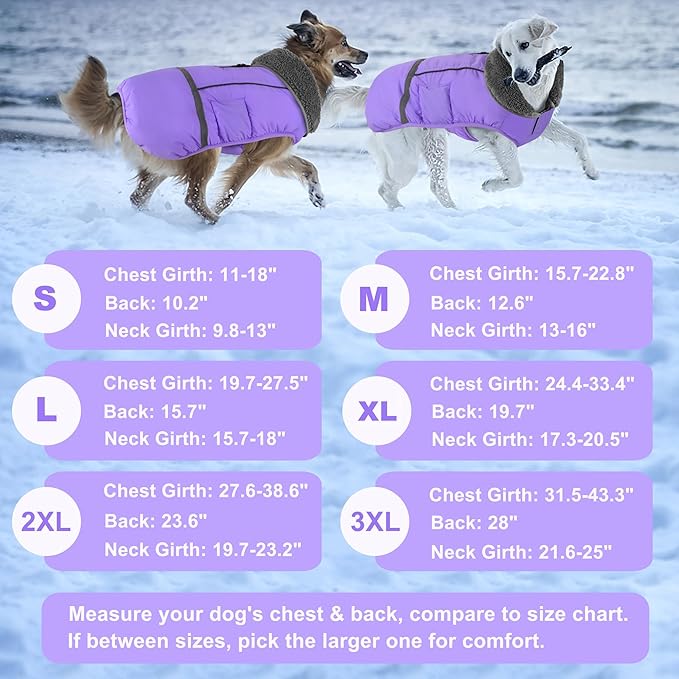 Dogcheer Warm Dog Coat, Waterproof Dog Jacket Christmas Puppy Winter Coat with Buckle, Reflective Adjustable Pet Snow Jacket Fleece Sweater for Small Medium Large Dogs - Taro Purple S
