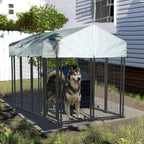 LEMBERI 8x4x4 Outside Dog Kennel with Roof for Large Dogs,Heavy Duty Welded Wire Steel Dog Playpen Fence with Secure Lock, Pet Pen with UV-Resistant Waterproof Cover (93.1''L x 50.4''W x 56.6'H)