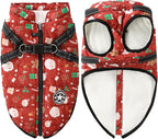 Aiboria Dog Jacket Windproof Fleece Dog Sweater with Padded Vest Chest Strap Harness Dogs Coat Christmas Red S