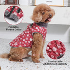 Warm Fleece Dog Coats with Durable Harness Buitl in D-Ring,Waterproof Puppy Jacket for Small Dogs,Dog Vest for Cold Winter,Red,Snow Pattern S