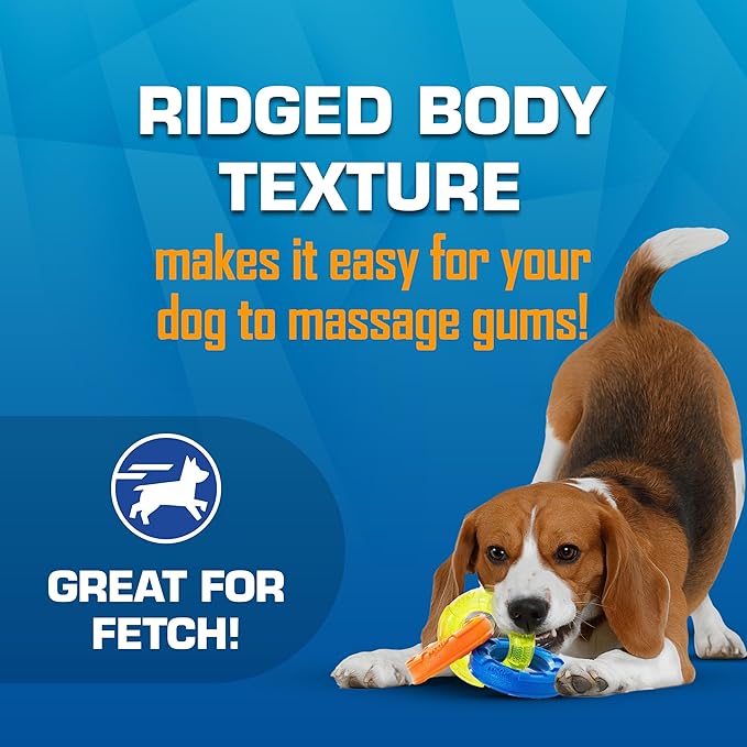 Nerf Dog Toy Gift Set, 3-Piece Set of Outdoor Dog Toys for Tug and Fetch, Includes Classic Squeak Football, 3-Ring Tug and Nitro Blitz Squeak Football