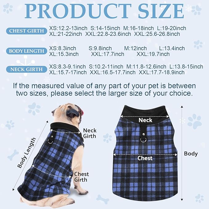 Weewooday 4 Pieces Winter Fabric Dog Sweaters with Leash Ring Soft Fleece Vest Pullover Pet Jacket Warm Dog Clothes Coats for Pet Puppy Cats Chihuahua(L(Neck:13.8-15” Chest:18.9-19.7”))
