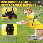 Dog Raincoat: Dog Rain Jacket with Reflective Harness & Removable Hood | Waterproof Dogs Rain Coat Poncho for Large Medium Small Dogs Puppies (Yellow - XL)