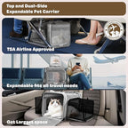 Top and 2 Sides Expandable Cat Carrier 17x11x11, TSA Airline Approved Dog Carriers for Medium Dogs, Soft-Sided Pet Carrier with Self-Locking Zippers for Kitten,Rabbit, Puppy, Guinea Pig Grey